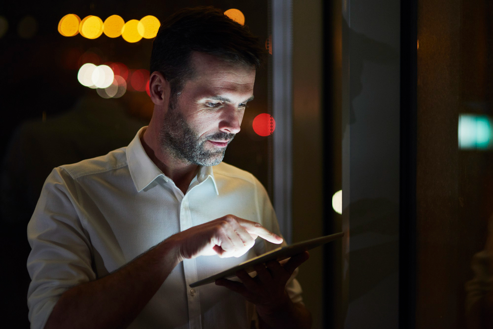 Previsibilidade na operação de redes: engenheiro analisando dados em tablet.